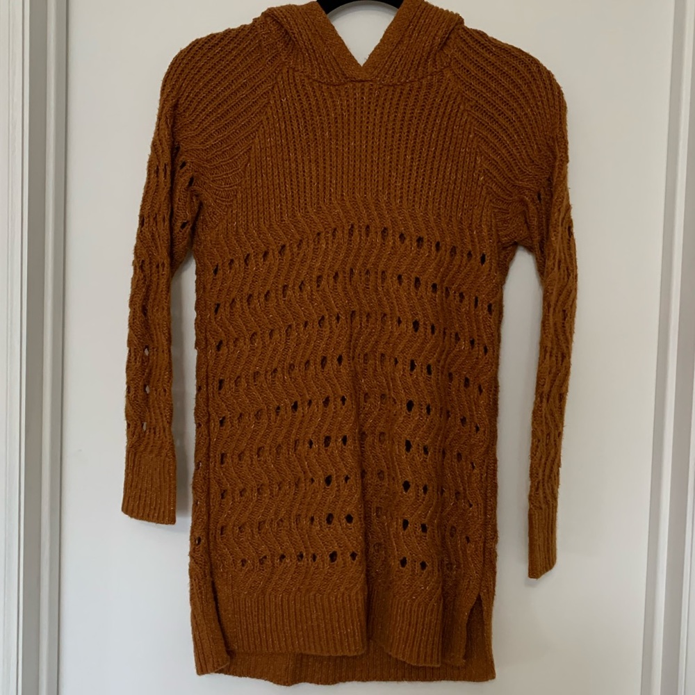 Open Cable Knit Hooded Sweater